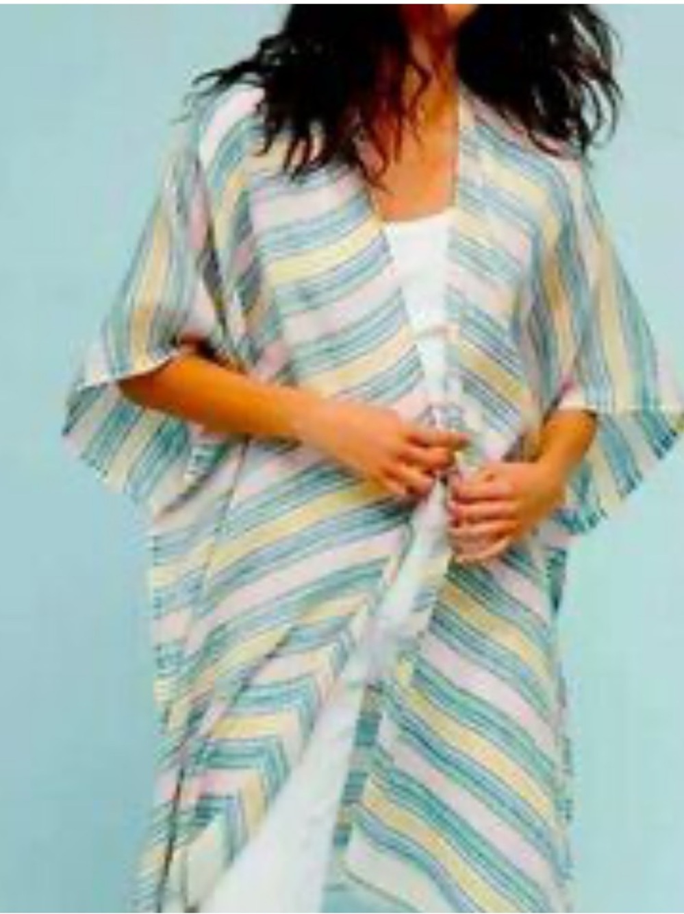 Anthropologie Lightweight Striped Cotton Metallic Kimono Cover Up Scarf Shawl